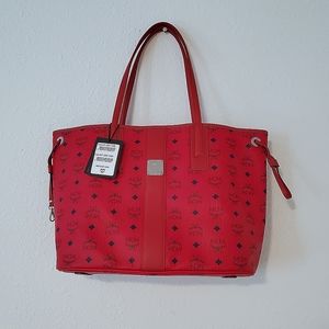 MCM Candy Red Reversible Liz Shopper in Visetos - Medium